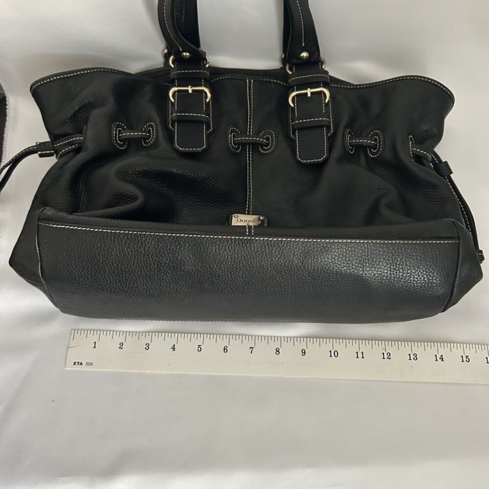 Dooney & Bourke Pebbled Leather Drawstring Tote Satchel Black Contrast Stitch - Picture 12 of 15